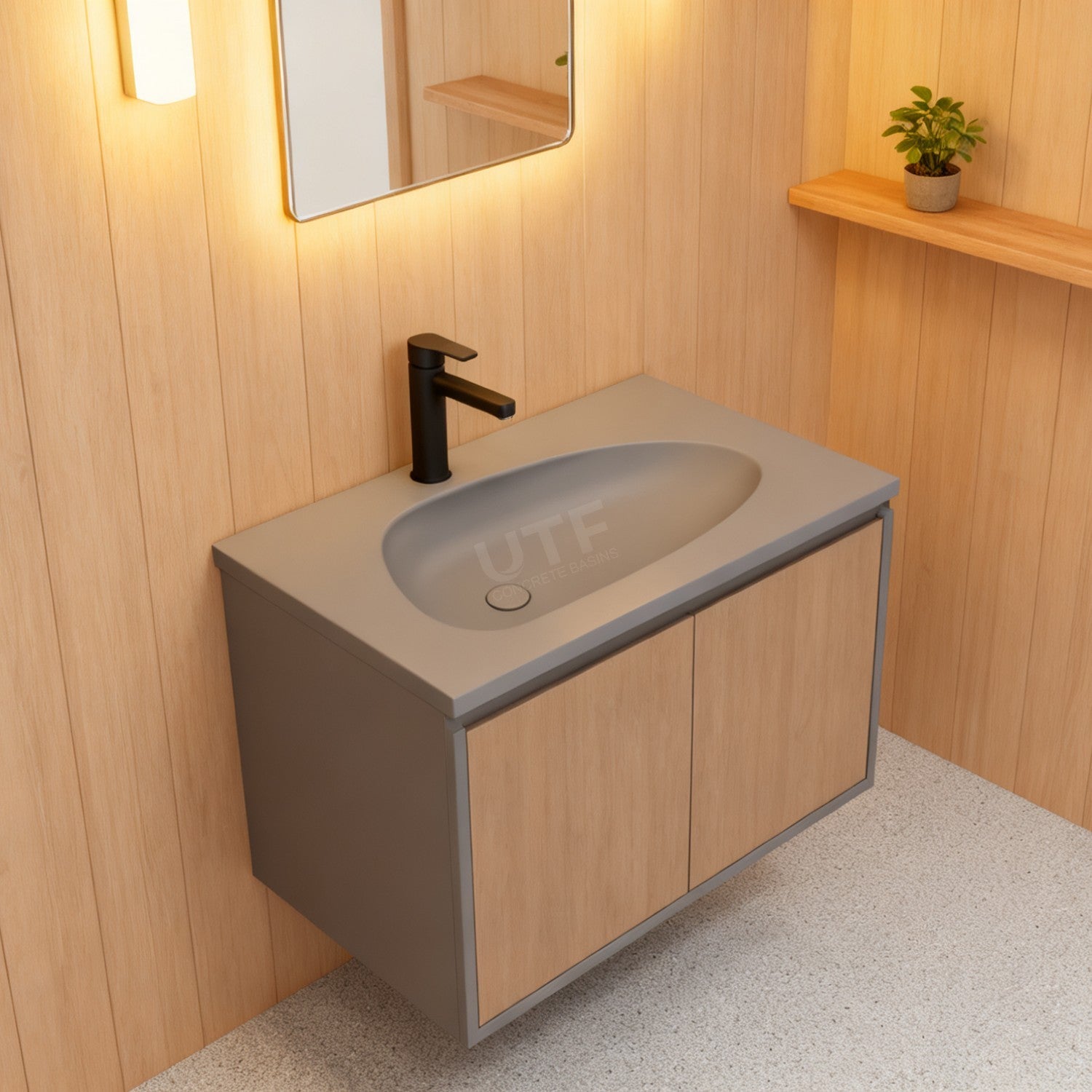 UF-4005 Custom Solid Concrete Bathroom Vanity Basin